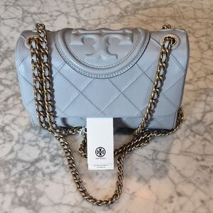 Tory Burch Light Gray Quilted Shoulder Bag